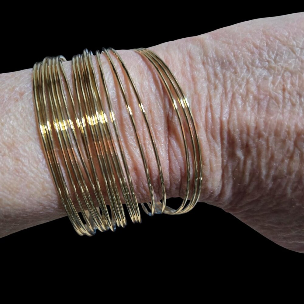 Avon Gold Tone Stacked Cuff Bangle Bracelet - Picture 5 of 7